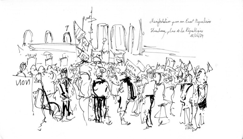 Croquis de manifestations pour le Nouveau Front&nbsp;Populaire