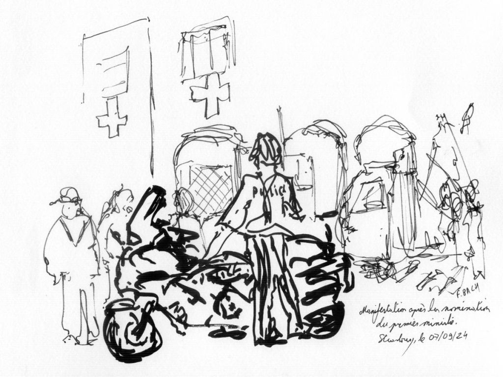 Croquis de manifestations suite à la nomination du premier&nbsp;ministre